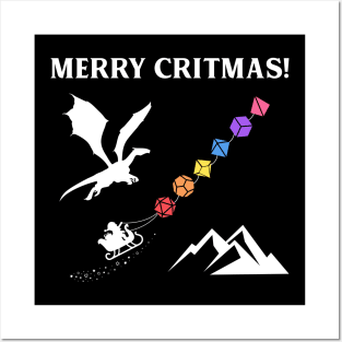 Merry Critmas Santa Claus with Rainbow Polyhedral Dice Set Sleigh Tabletop RPG Collector Posters and Art
